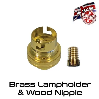 £6.50 • Buy Brass Lamp Holder UN Switched 1/2  - Bayonet BC Bulb Holder & Wood Nipple *UK*