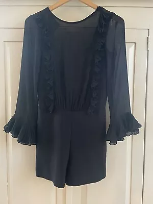 Zara Trafaluc Women’s Black Romper Playsuit Round Neck Bell Sleeves Size Small • $18.50