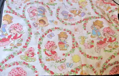 Vintage 1980 Bibb Co STRAWBERRY SHORTCAKE Flat Twin Bed Sheet Fabric • $39.99