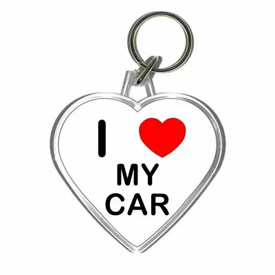 I Love Heart My Car - Clear Plastic Heart Shaped Key Ring New • £4.49