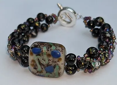 Beautiful Lampwork Beaded Bracelet Unique Focal Bead Gift Handmade Birthday • £9.99