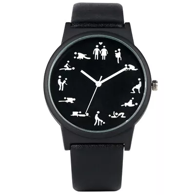 Unique Funny Quartz Watch For Men Black Dial Quartz Watches Leather Wristwatch • $5.84