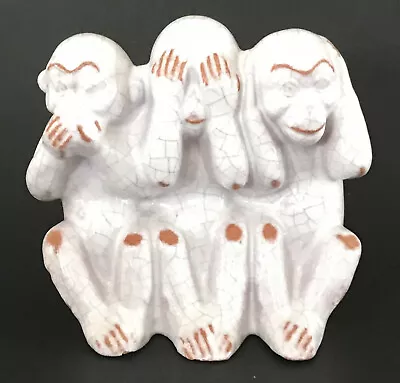 KARLSRUHE MAJOLIKA HEINZE WISE MONKEYS MYSTIC APES Majolica Crackled FIGURINE • $135