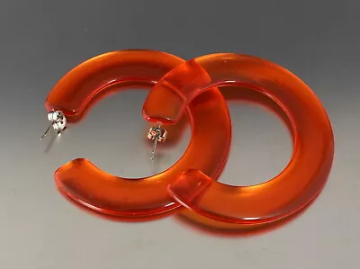 Vintage 60’s Orange Plastic Lucite Pierced Hoop Earrings  • $5.99