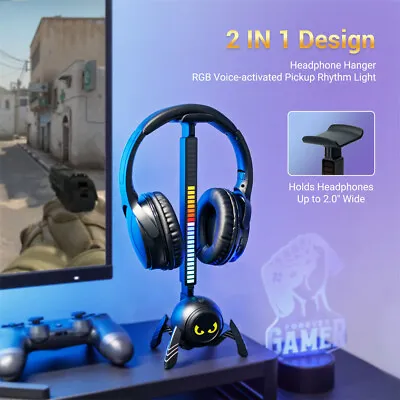 Desktop E-Sport PC Gaming Headset Headphone Stand Hook Hanger + RGB Rhythm Light • $49.98