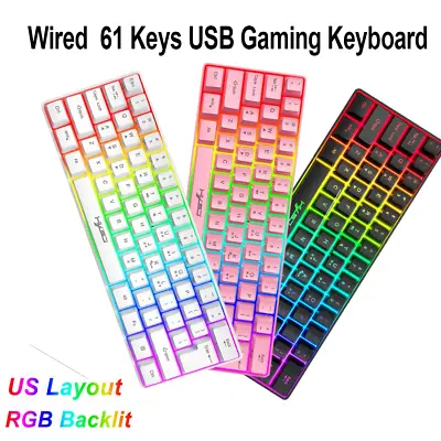 $9.99 • Buy Wired Gaming Keyboard 60% Mechanical Feel Mini Portable RGB Backlit For PC PS4