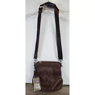 Montana West Brown Adj Strap Crossbody Purse Bag With Horse & Studs Nwt • $34.99