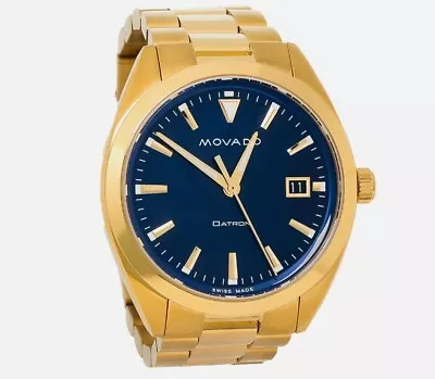 Movado Men's $1095 Heritage Datron Luminous Blue Dial Gold Date Watch 3650143 • $539.99