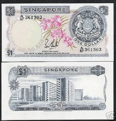 SINGAPORE 1 Dollar P-1 1967 LION ORCHID MAJOR Error RED Color Missing RARE NOTE • $999.99