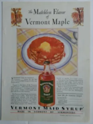  1929 Vermont Maid Cane And Maple Sugar Syrup On Pancakes Vintage Ad • $9.99