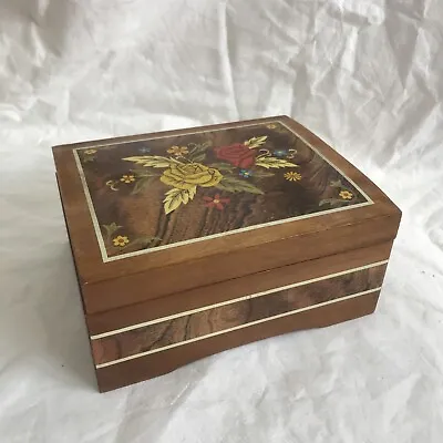 Musical Wooden  Jewellery Box Floral Jewellery Box Made In Japan Vintage Box • £24.95