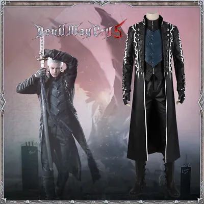 Game Cos Devil May Cry 5 Vergil Cosplay Costume Halloween Cos Leather Vest Boots • $33