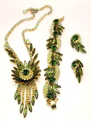 1960's Juliana D&e Emerald Rhinestone Necklace / Bracelet / Earrings Set • $550