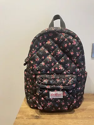 Cath Kidston Black  Floral Quilted Polka Dot Lightweight Large Backpack • £38.50