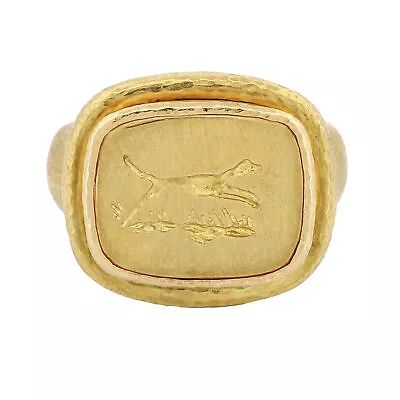 Elizabeth Locke 18k Gold Greyhound Signet Ring Hammered Texture • $4500