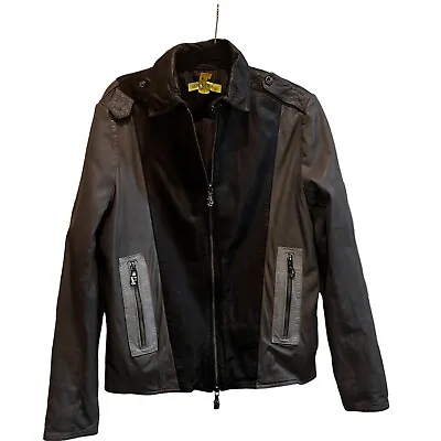 Versace Men's Lamb Leather Jacket Small XS Gray Black Cafe Racer • $360