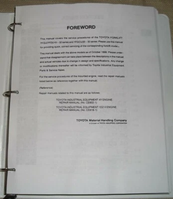 $149.99 • Buy Toyota 7fdu15-32 7fgcu20-32 Forklift Service Repair Workshop Manual Book