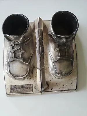 Vintage Baby Booties Shoe Bookends Nursery Decor Silver Tone • $20