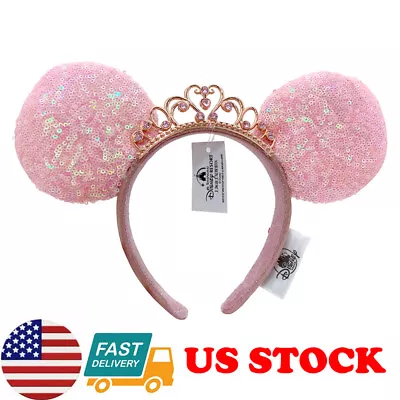 Minnie Mouse Ears Crown Pink Sequin Headband Disney-Princess Women's HairBands • $20.24