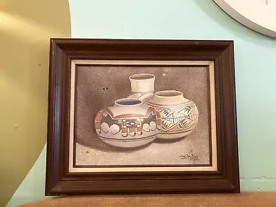 Mario Jung Sand Art Painting Signed Textured Navajo Pottery Framed 18”x22” • $80