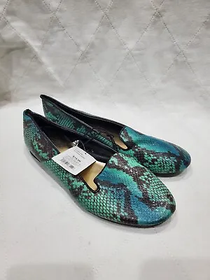 Size 8.5 Womens Mossimo Olivette Snake Skin Tuxedo Flat Shoes Color Teal/Olive • $19.99