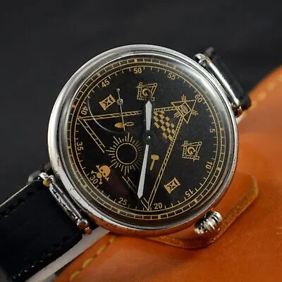 1951 LARGE Custom Pan Case MASON MASONIC Vintage Soviet USSR Watch 15 Jewels • £141.38