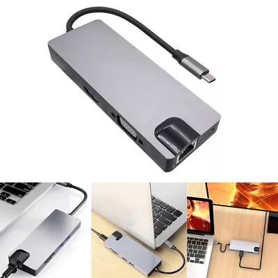 USB C Hub Type C To RJ45+PD TFSD Card 8 In 1 Adapter Gadget • $34.73