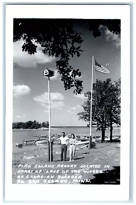 Oak Island Minnesota Postcard Flag Island Resort Heart Lake Woods Canadian C1940 • $29.95