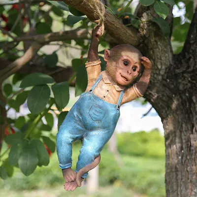 £9.85 • Buy Monkey Chimp Hanging Rope Garden Ornament Outdoor Statue Sculpture Resin Decor