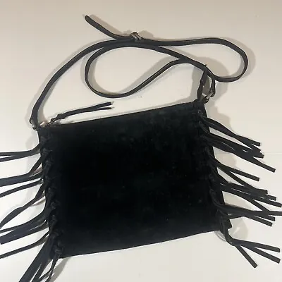 UGG  Black Suede Lea Crossbody Fringe Purse • $42.94