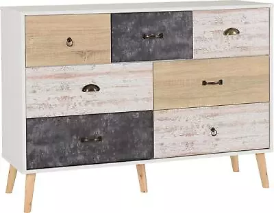 Cabinet Merchant Chest Of Drawers Bedside Bedroom Nordic White/Distressed Effect • £207.99