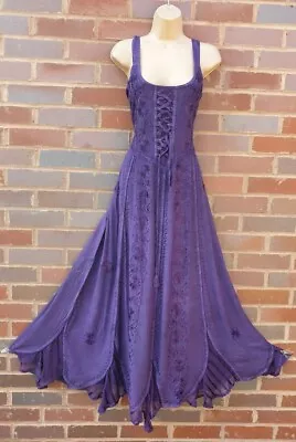 Maxi Summer Dress Corset Pagan Embroidered Purple Size  10 12 14 16 18 20 22 24 • £27.99