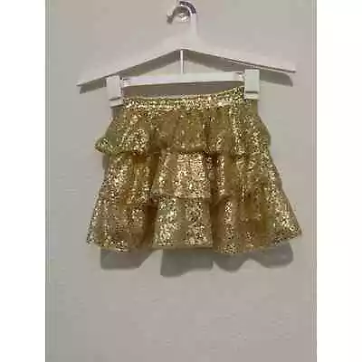 Girls Gold Sequin Tiered Ruffle Skirt Size 8 Lined Elastic Waist • $14
