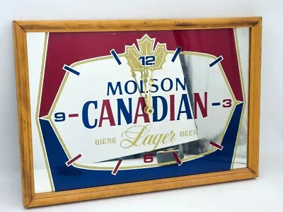 Vintage MOLSON CANADIAN BEER SIGN MIRROR CLOCK LARGE Stamfor ART • $149.99