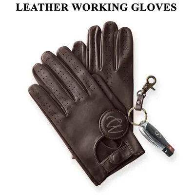 Mens Classic Driving Gloves Soft Genuine Real Lambskin Leather Dark Brown Black • $12.32