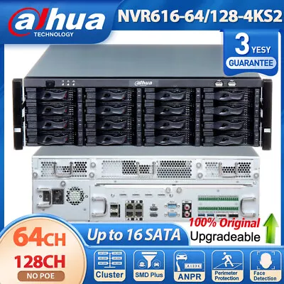 Dahua NVR616-64/128-4KS2 64CH 16SATA 4K NVR Ultra 3U AI Network Video Recorder • $2071