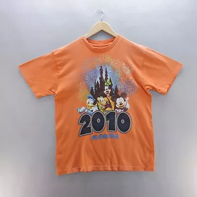 Disney T Shirt Large Orange Graphic Print 2010 Disney Land Short Sleeve* • $10.53