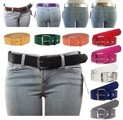NEW Thick Wide Bonded Leather Belt W/ Removable Silver Buckle 12 Bright Colors! • $5.75