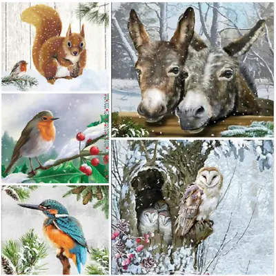 £2.99 • Buy 4 Christmas Napkins Robin Donkey Kingfisher Squirrel Owl Decoupage Mix Lot Avail