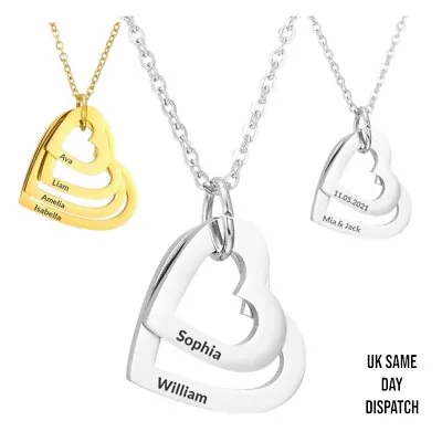 Personalized Engraved Heart Pendant Chain Necklace Customized Made In The UK • £11.99
