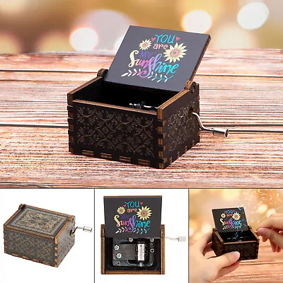 Hand Crank Music Boxes Gift For Birthday/Christmas/Valentine Engraved Wooden Box • $7.49