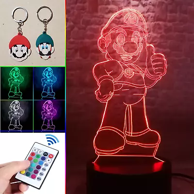 Thumbs Up Mario Acrylic LED Lamp Night Light W/ Remote Control Multi Color 3D • $18