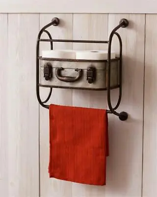 New Rustic VINTAGE SUITCASE TOILET PAPER HOLDER WALL SHELF Towel Bar • $39.99