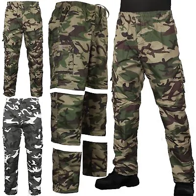 Mens 3 In 1 Camouflage Trousers Zip Off Shorts Combat Cargo Army Work Pants • £13.99