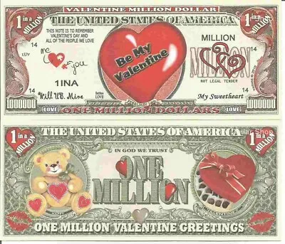 Be My Valentine February 14 Greetings Million Dollar Bills X 2 Valentines Day • £1.99