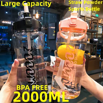 2000ML Sports Water Bottle Straw Cup Motivational Drink Flask With Time Markings • $14.95