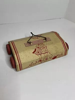 Vintage Children’s Toy Vacuum Wooden With Red Wheels And Images Mid Century • $16.85