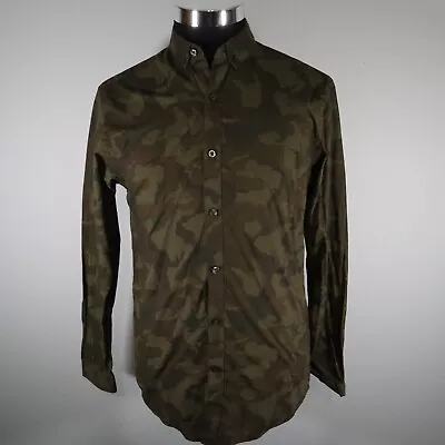 J Ferrar Shirt Mens Small Slim Fit Casual Button Down Green Camo Long Sleeve • $5.39