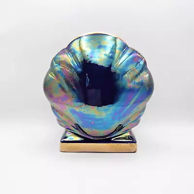 Vtg Sadler Lustre June Clamshell Scallop Mantle Vase Art Deco 50's Purple Blue • £15.99