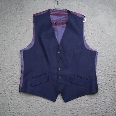 Ted Baker Endurance Vest Waistcoat Mens Large 100% Wool Navy / Purple Liner • $33.99